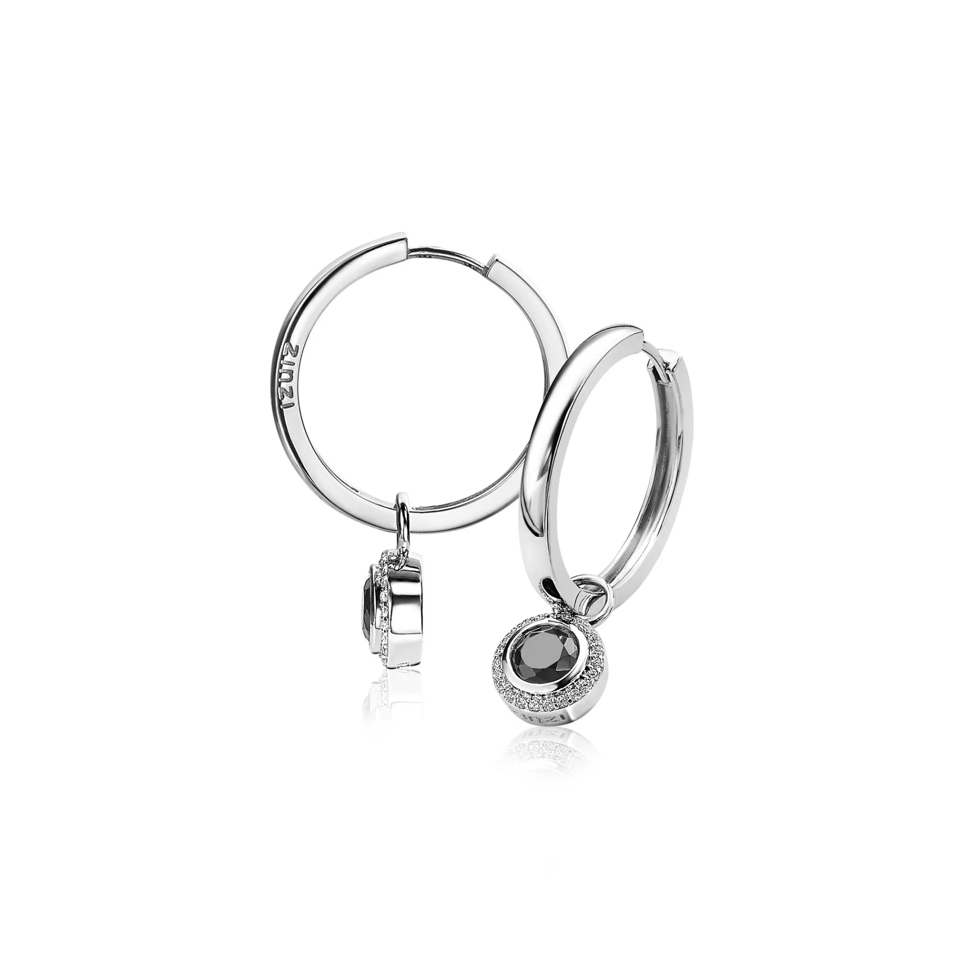 ZINZI zilveren oorbedels rond zwart 11mm ZICH1244Z (zonder oorringen)