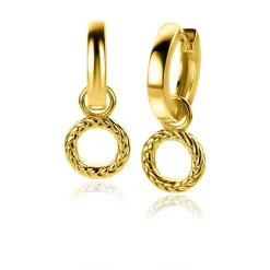 ZINZI zilveren oorbedels 14K geel verguld rond met touw-effect 10mm ZICH2246G (zonder oorringen)