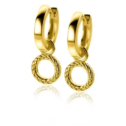 ZINZI zilveren oorbedels 14K geel verguld rond met touw-effect 10mm ZICH2246G (zonder oorringen)