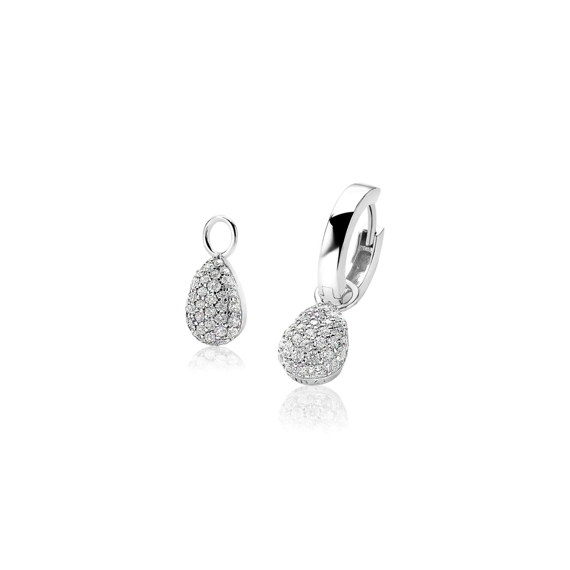 ZINZI zilveren oorbedels druppelvorm pavé wit ZICH1591 (zonder oorringen)