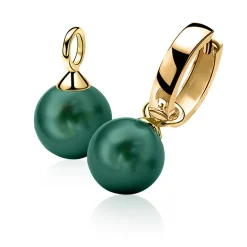 ZINZI zilveren oorbedels geel verguld parel rond groen 10mm ZICH266GG (zonder oorringen)