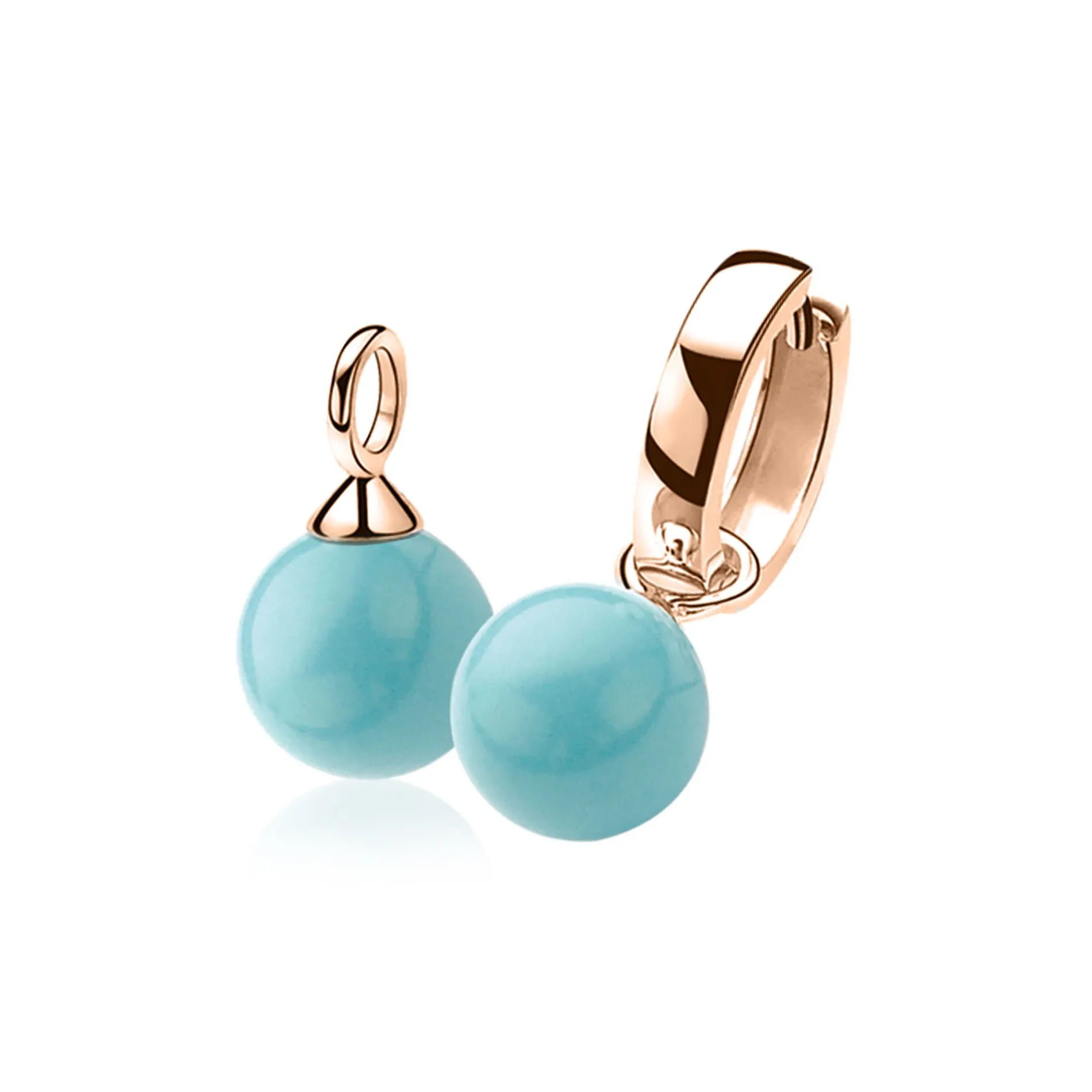 ZINZI zilveren oorbedels rosé verguld parel turquoise ZICH266TR (zonder oorringen)