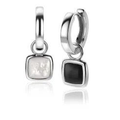 ZINZI zilveren oorbedels vierkant tweezijdig zwarte onyx en witte parelmoer 10mm ZICH2257 (zonder oorringen)