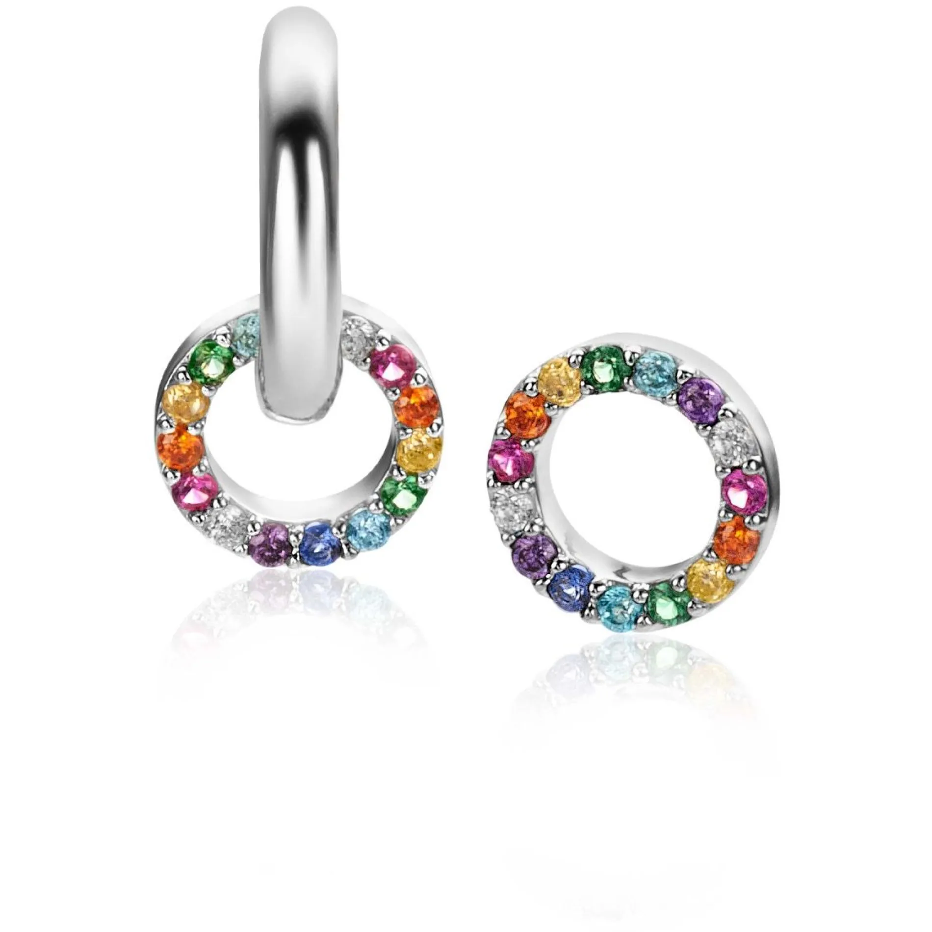 ZINZI zilveren oorbedels rond 8mm bezet regenboog kleuren ZICH2170Z (zonder oorringen)