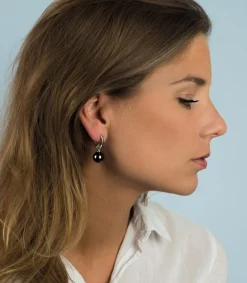 ZINZI zilveren oorbedels parel zwart 12mm ZICH305Z (zonder oorringen)