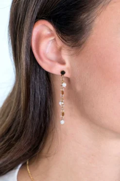 ZINZI zilveren oorhangers 50mm 14K geel verguld ronde plaatjes en witte parels ZIO2186G