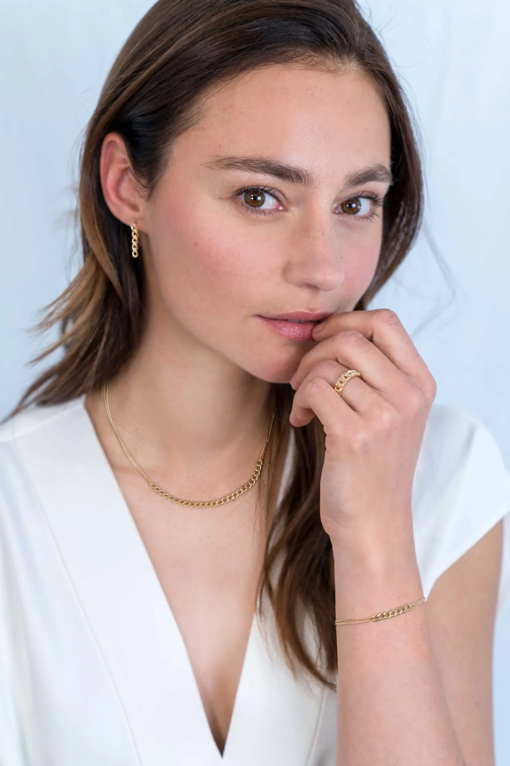 ZINZI zilveren oorhangers 14K geel verguld 20mm gourmet schakels ZIO2185G