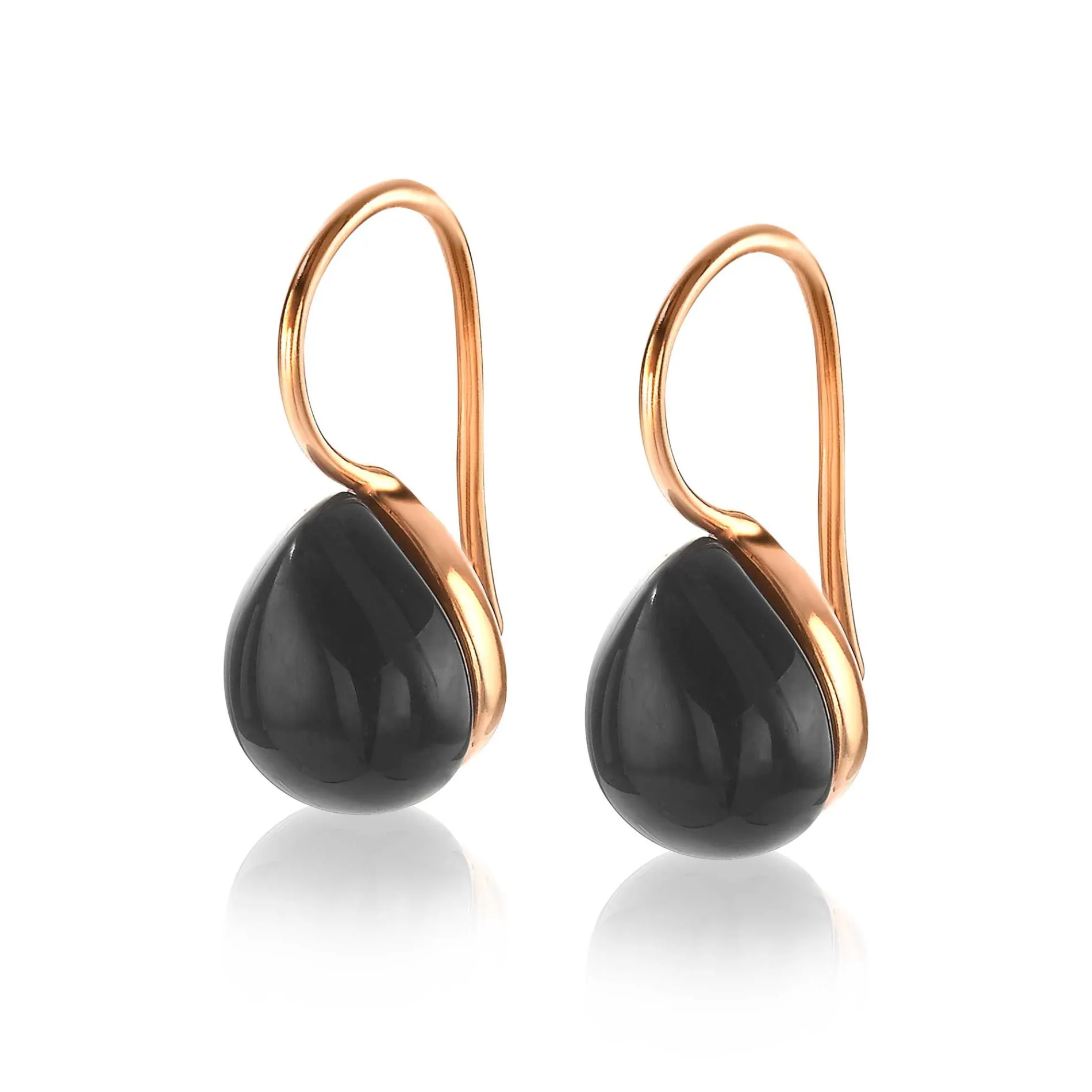 ZINZI zilveren oorhangers rosé verguld zwart peervorm 22mm ZIO1934RZ