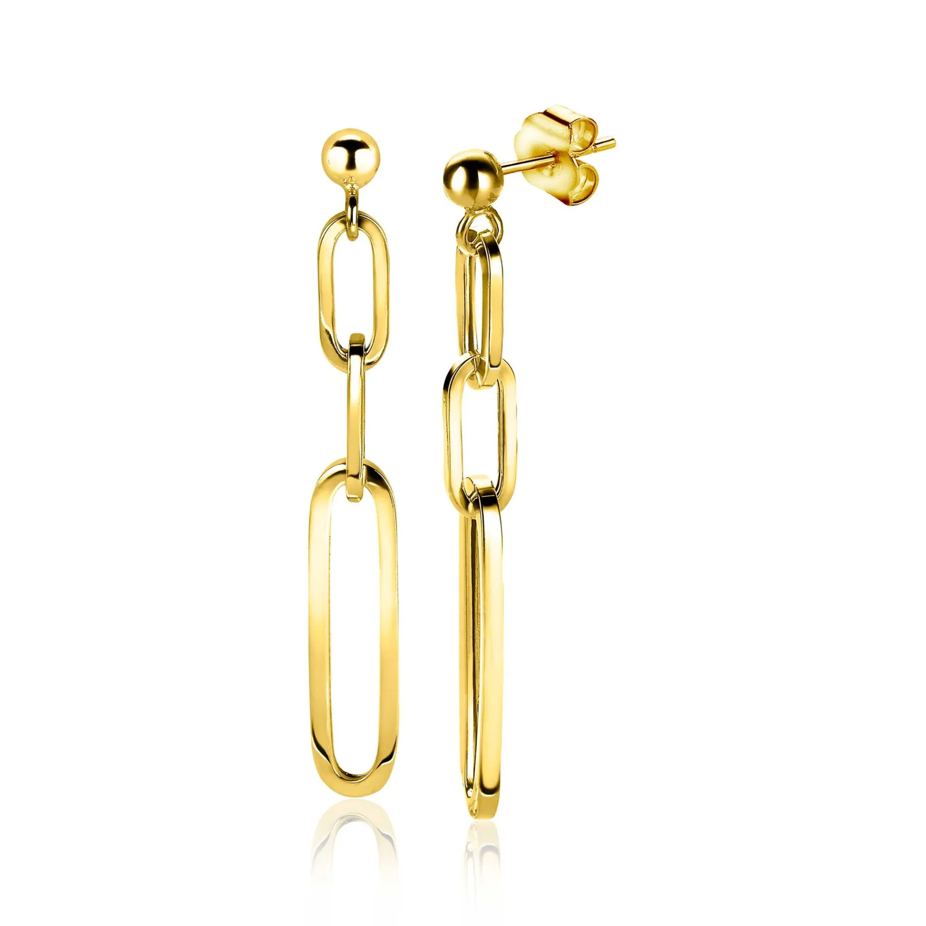 ZINZI zilveren oorhangers 45mm in 14K geel verguld met ovale closed for ever schakels ZIO1990G
