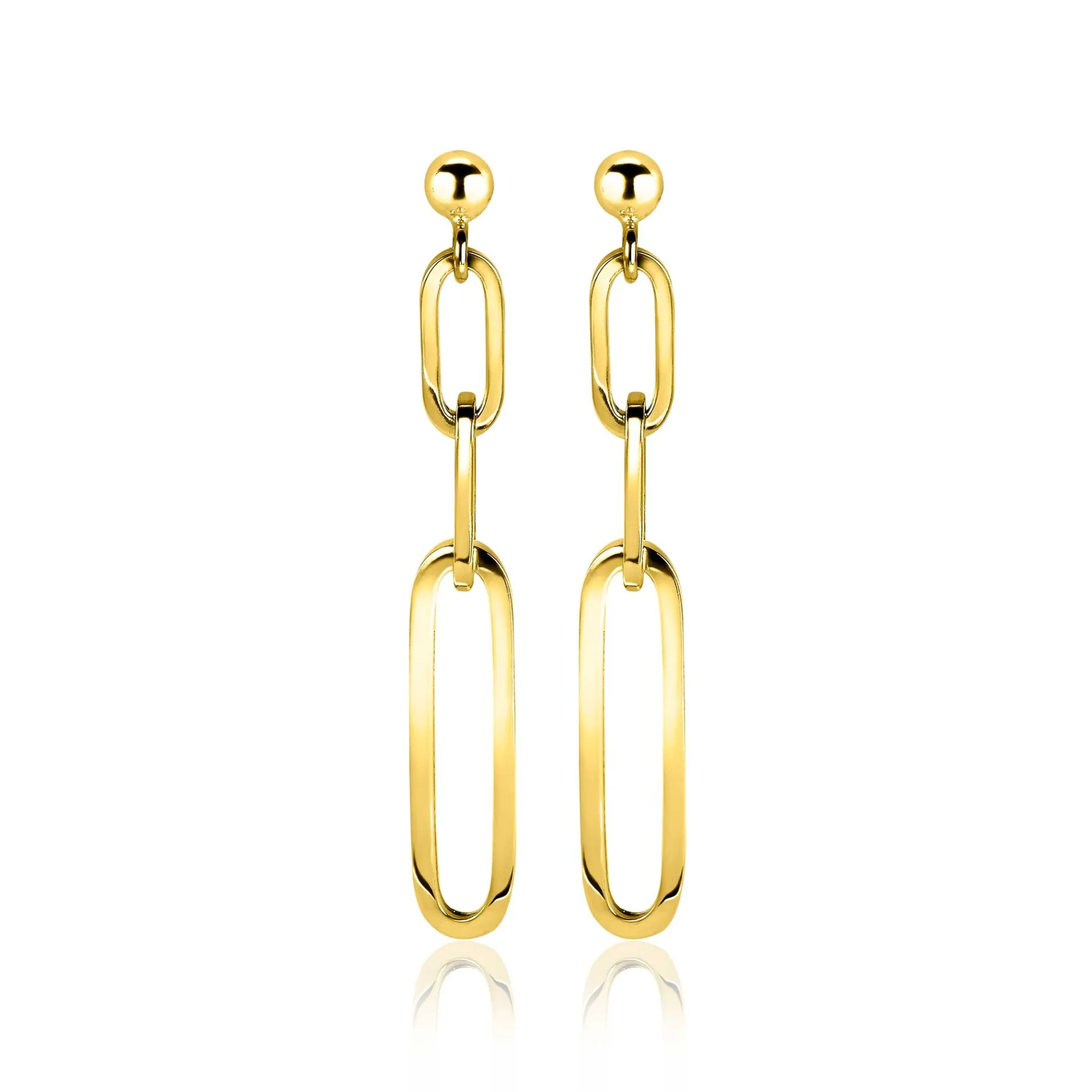 ZINZI zilveren oorhangers 45mm in 14K geel verguld met ovale closed for ever schakels ZIO1990G