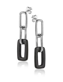 ZINZI zilveren oorhangers 34mm open ovaal zwart onyx ZIO2208