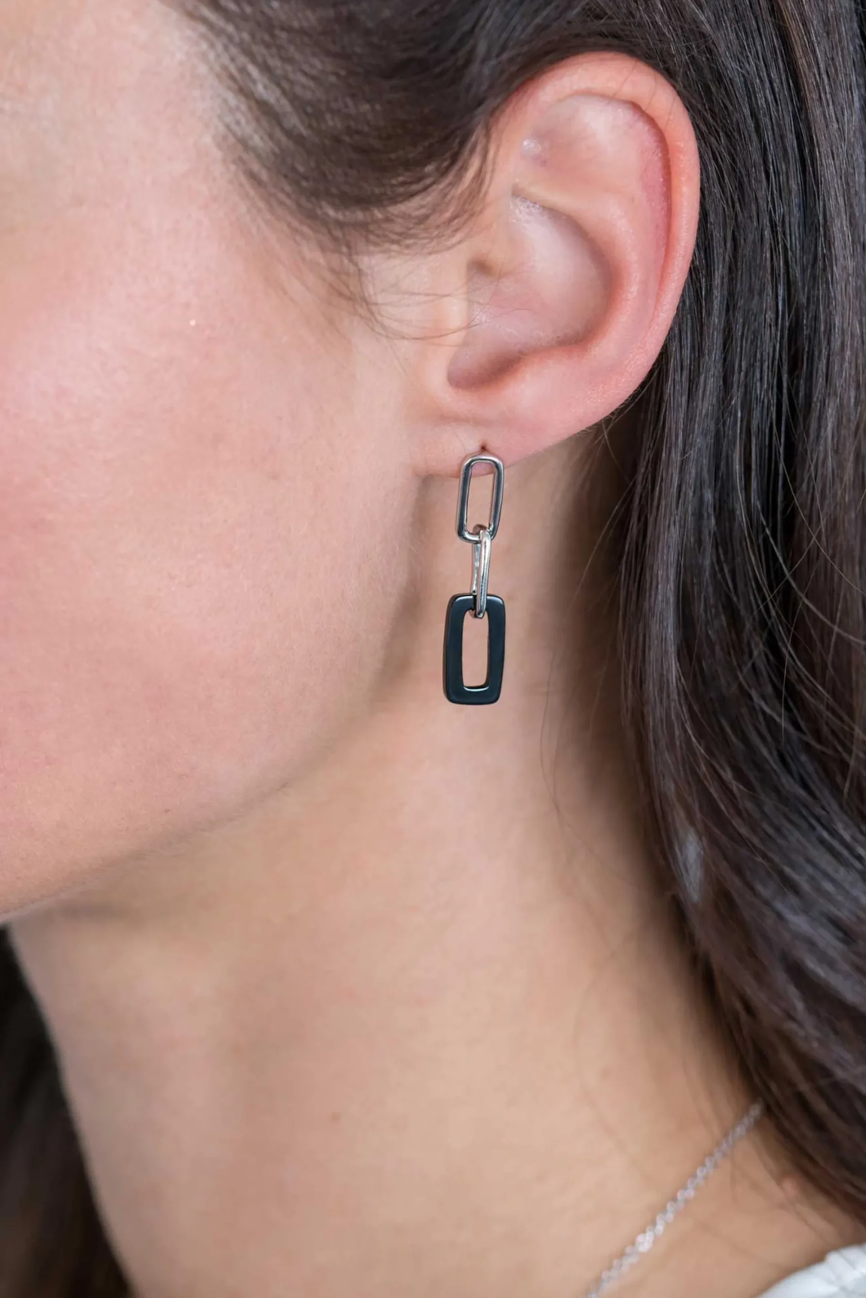 ZINZI zilveren oorhangers 34mm open ovaal zwart onyx ZIO2208