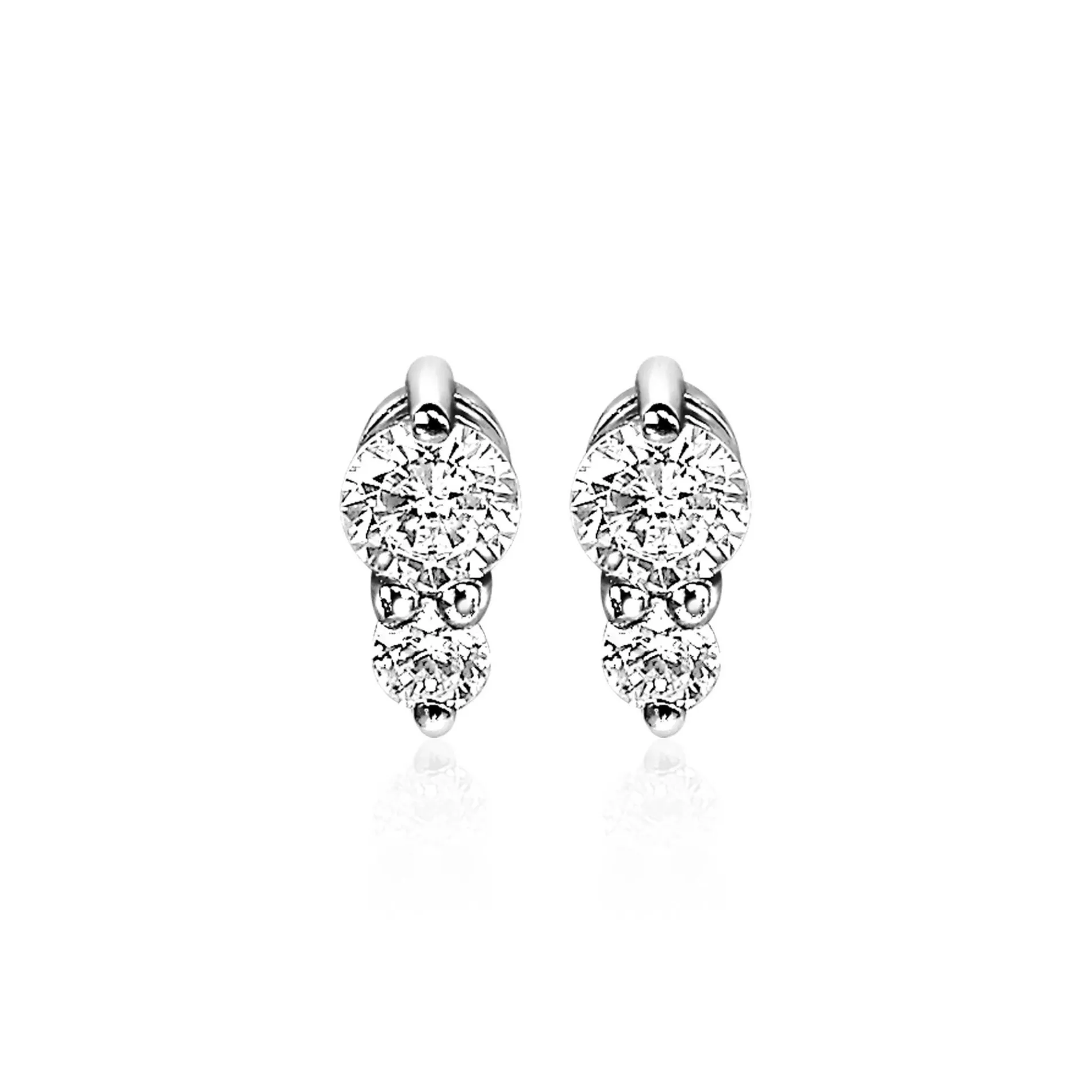 ZINZI zilveren oorknopjes 6mm rond wit ZIO2080
