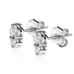 ZINZI zilveren oorknopjes 6mm rond wit ZIO2080
