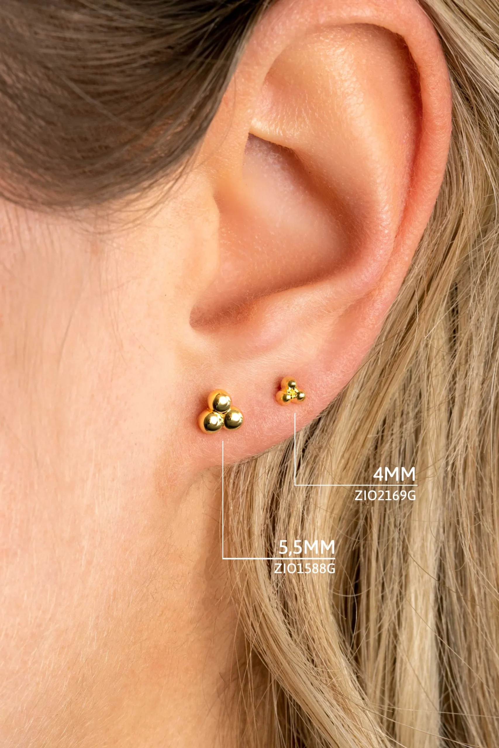 ZINZI zilveren oorknopjes 14K geel verguld 4mm 3 bolletjes ZIO2169G