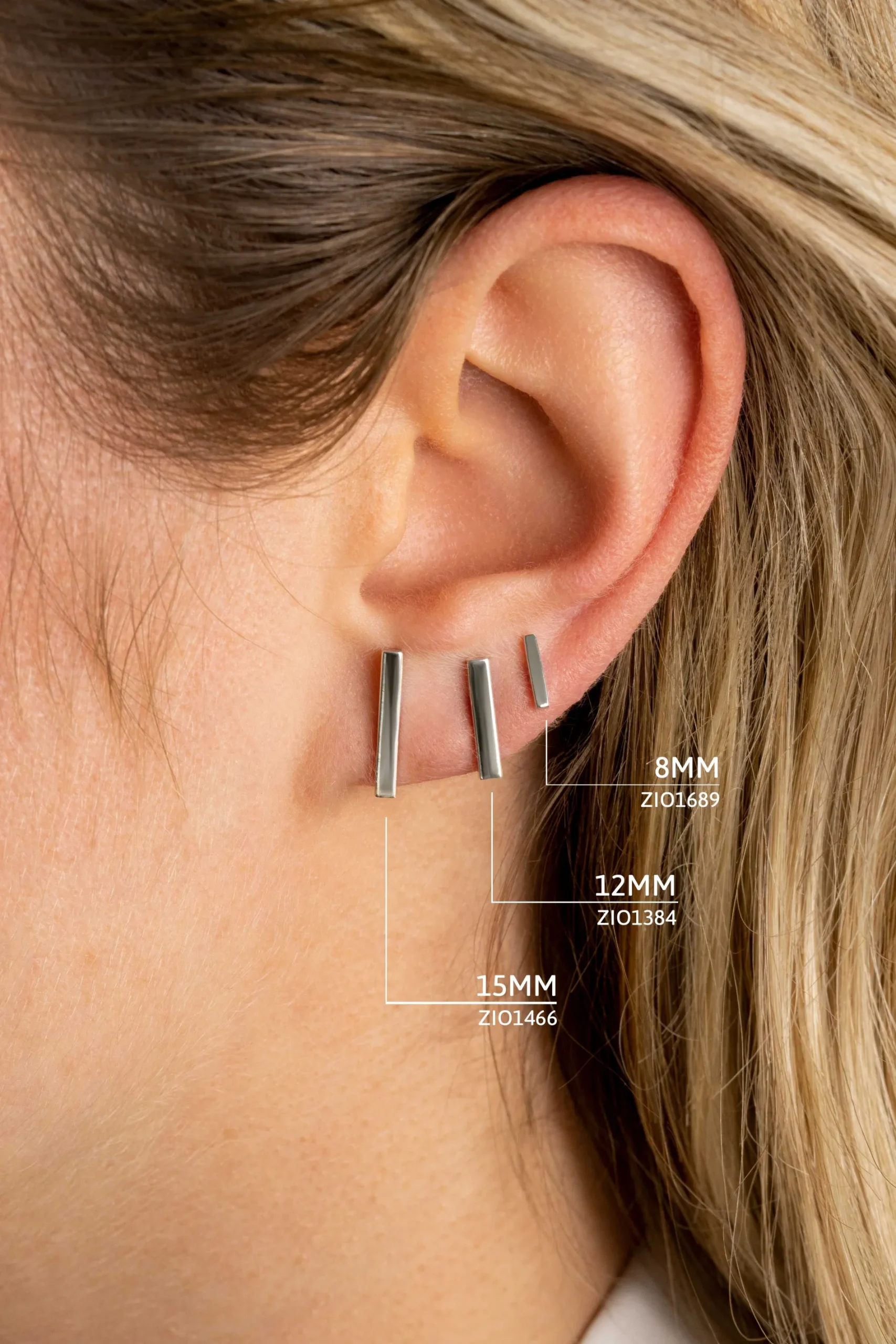 ZINZI zilveren oorknoppen glad staafje 8mm ZIO1689