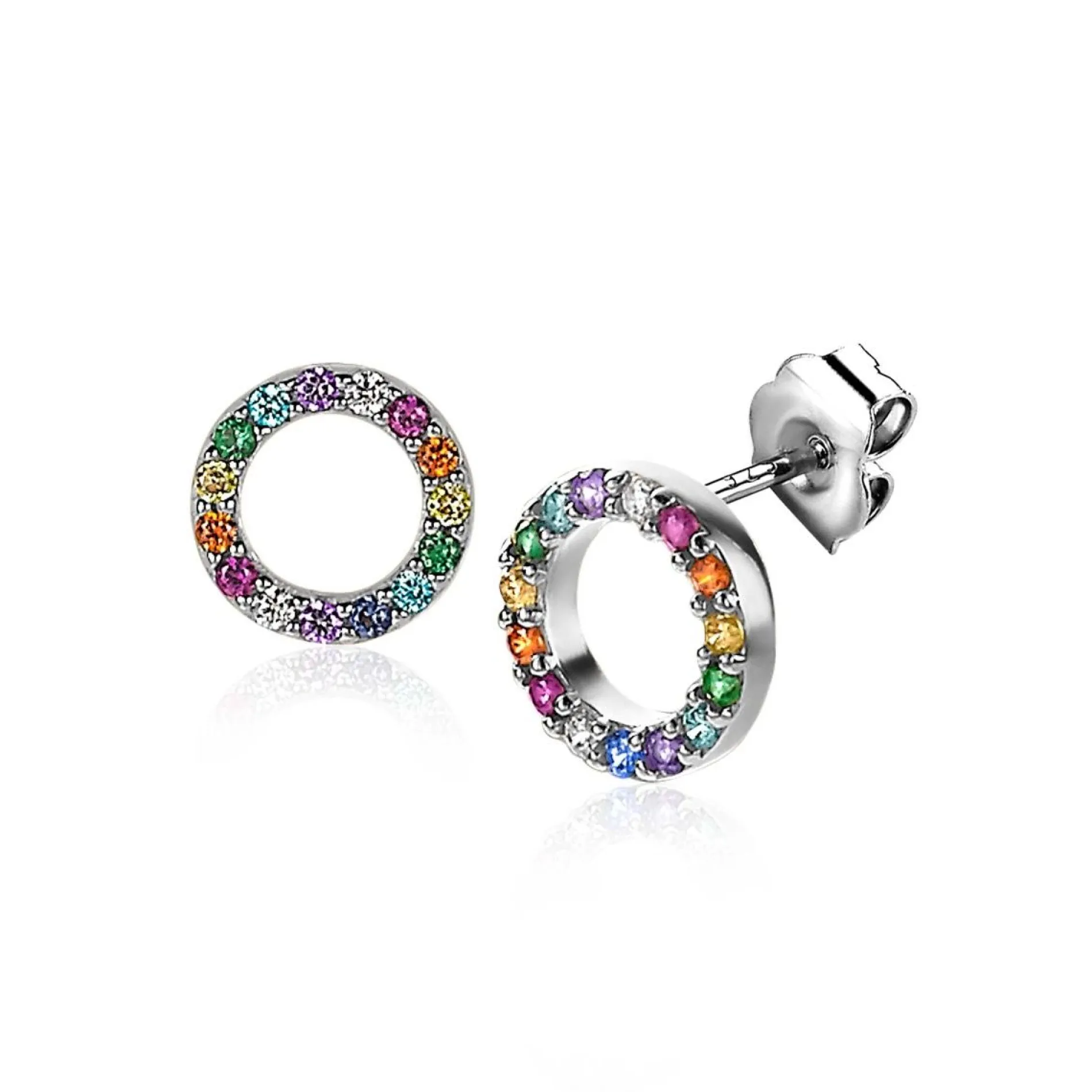 ZINZI zilveren oorknoppen 8mm bezet met regenboog kleurstenen ZIO2170Z