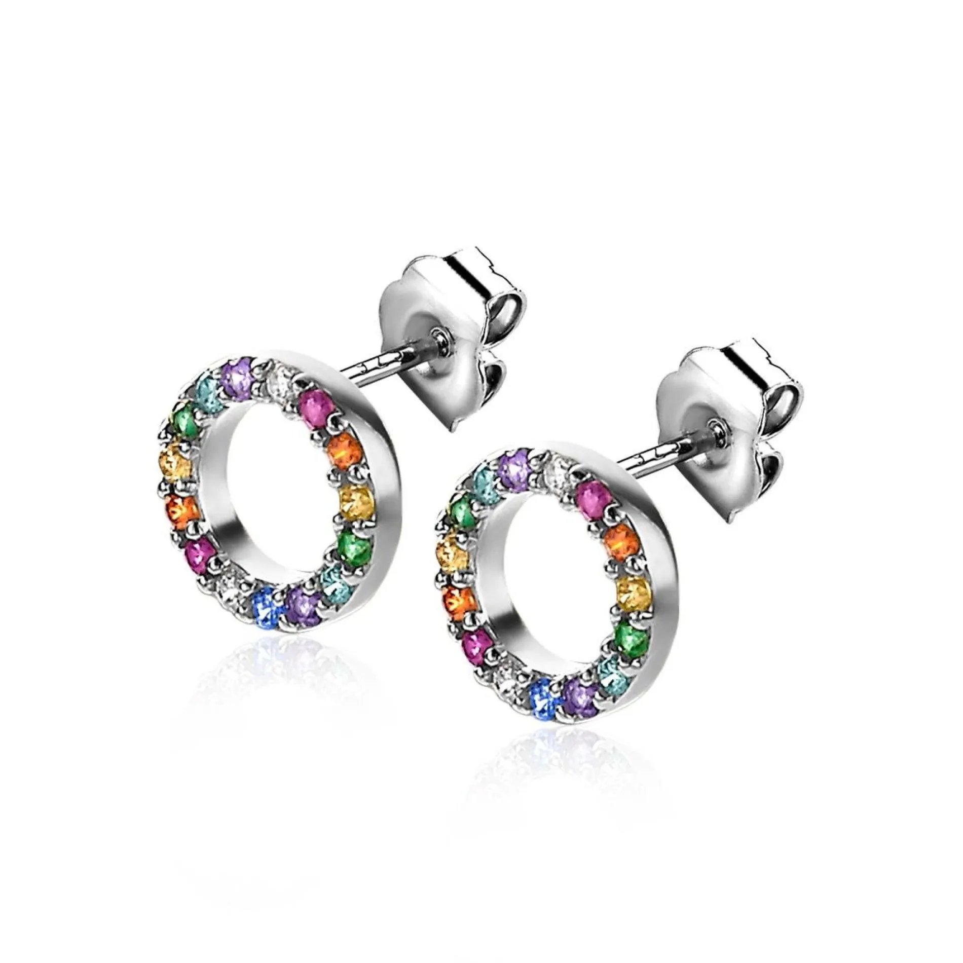 ZINZI zilveren oorknoppen 8mm bezet met regenboog kleurstenen ZIO2170Z