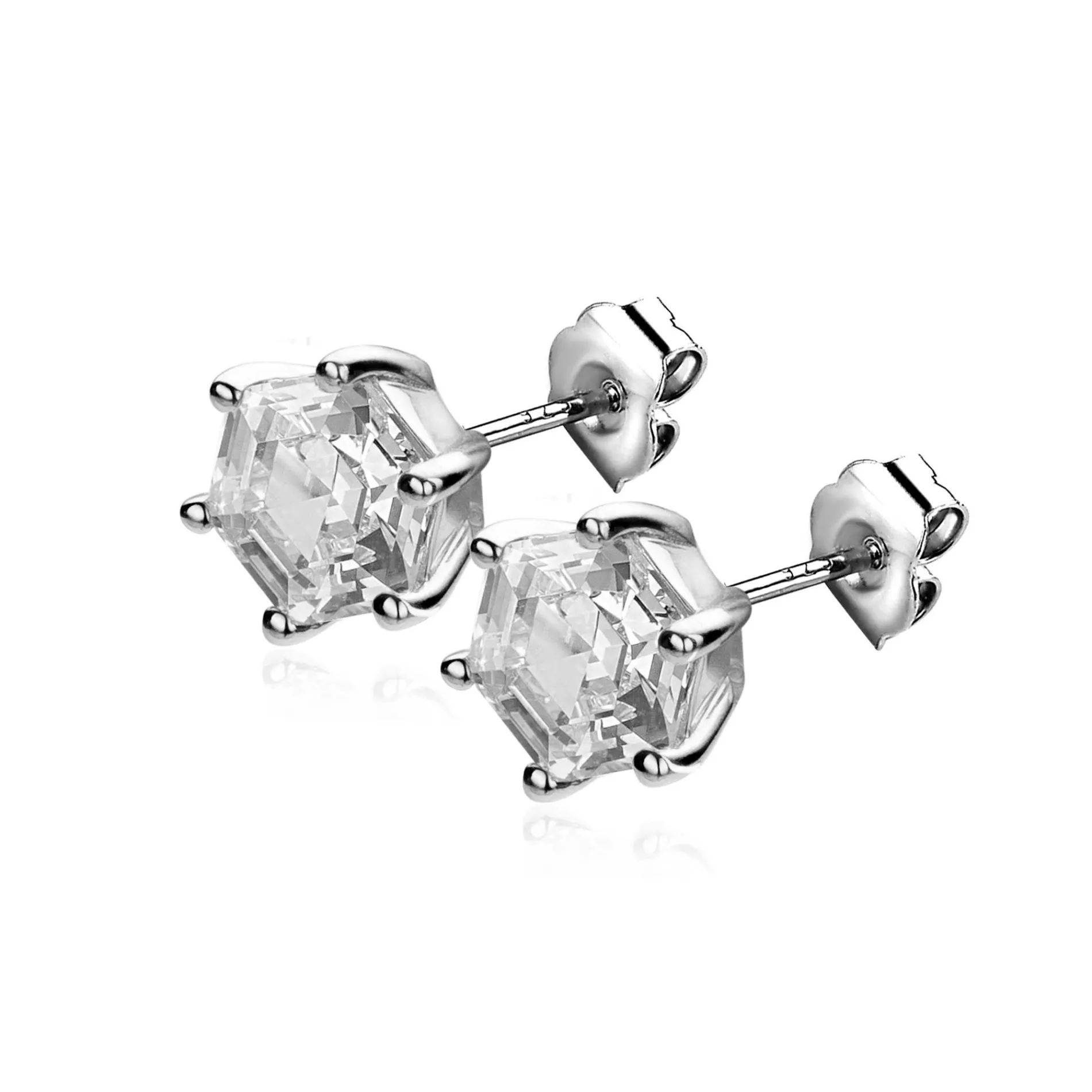 ZINZI zilveren oorknoppen zeshoek met witte zirconia 7mm ZIO2259