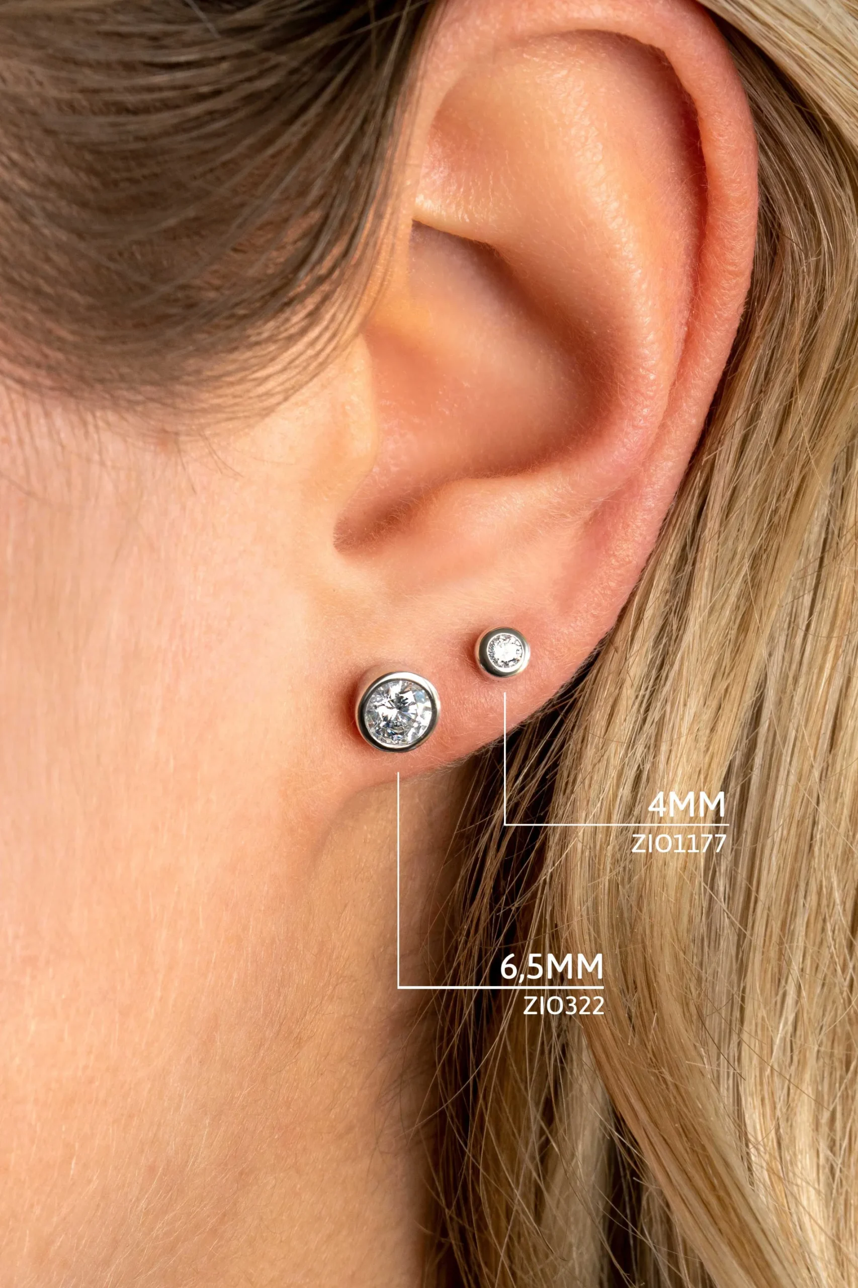 Zinzi zilveren oorknoppen rond 4mm wit ZIO1177