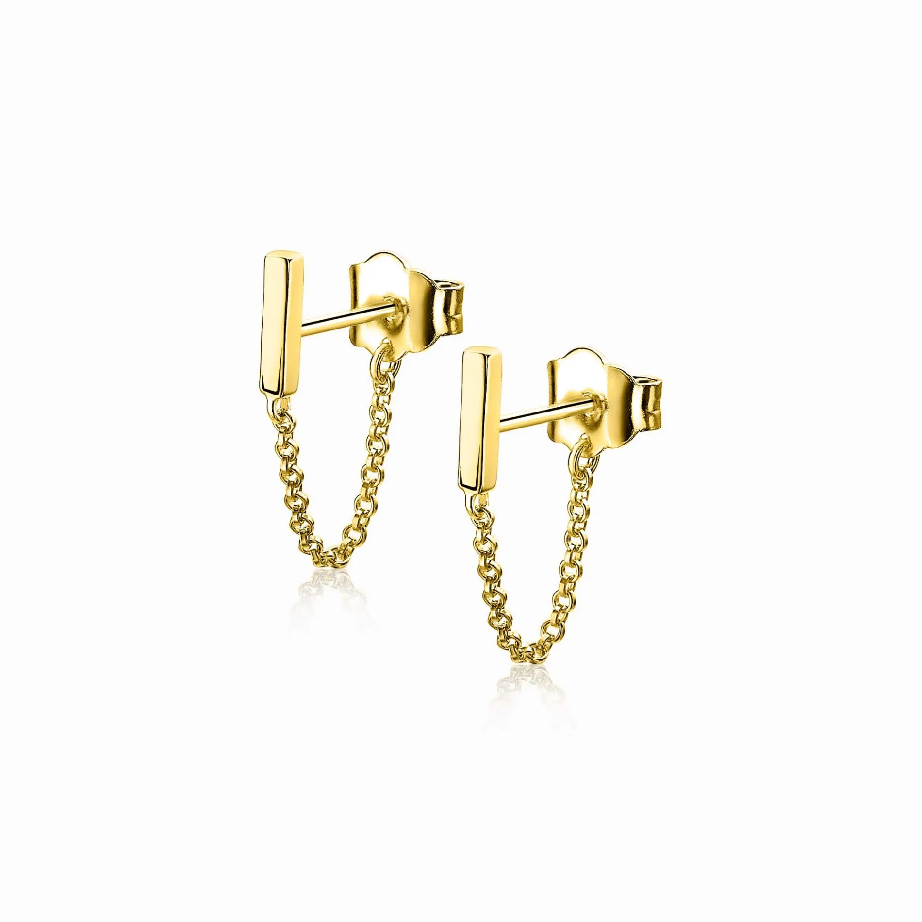 ZINZI zilveren oorknoppen 14K geel verguld met ketting staaf ZIO1688G