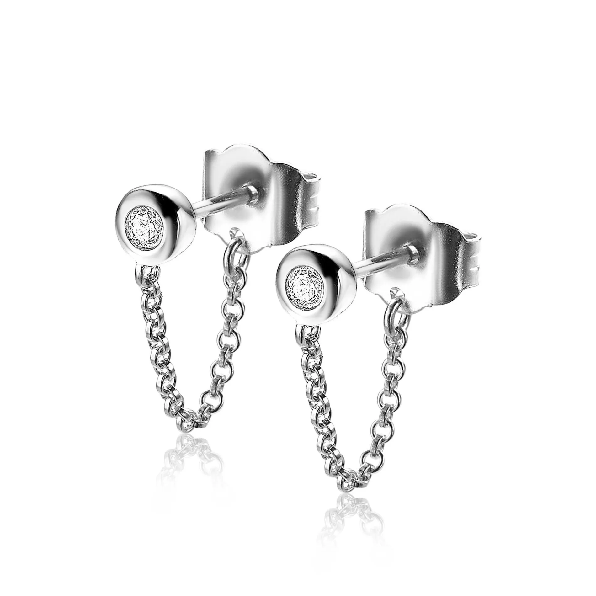 ZINZI zilveren oorknoppen met ketting rond wit ZIO1773