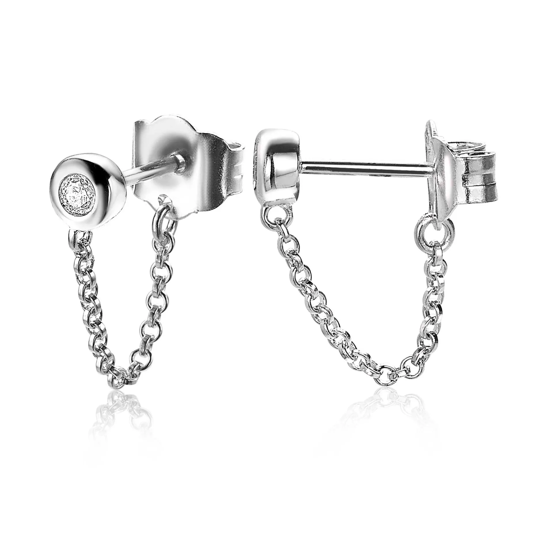 ZINZI zilveren oorknoppen met ketting rond wit ZIO1773