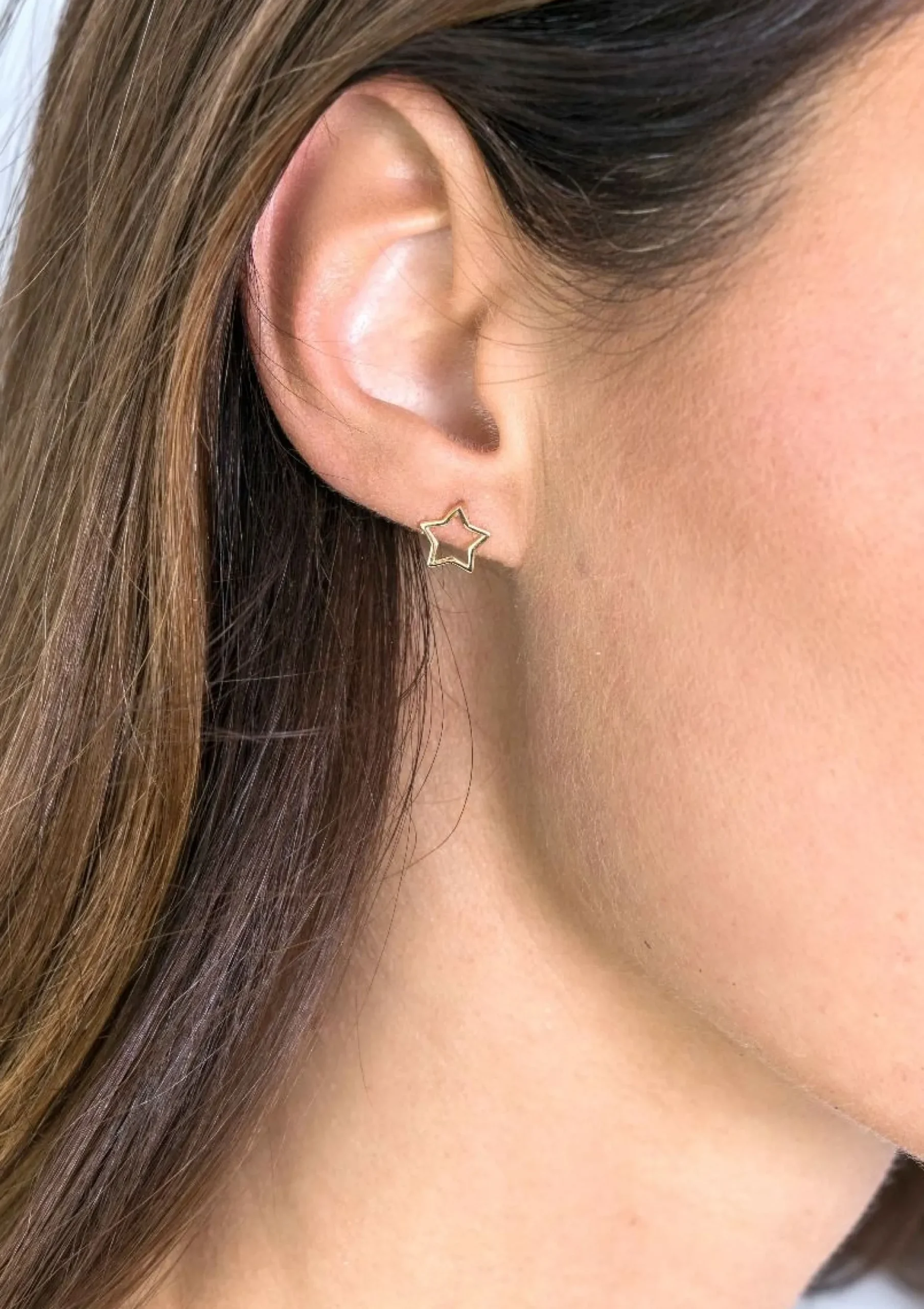 ZINZI zilveren oorknoppen 14K geelverguld open ster 8mm ZIO2092G