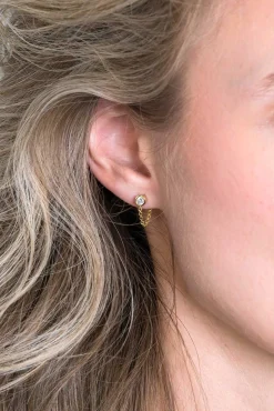 ZINZI zilveren oorknoppen 14K geel verguld met ketting rond wit ZIO1773Y