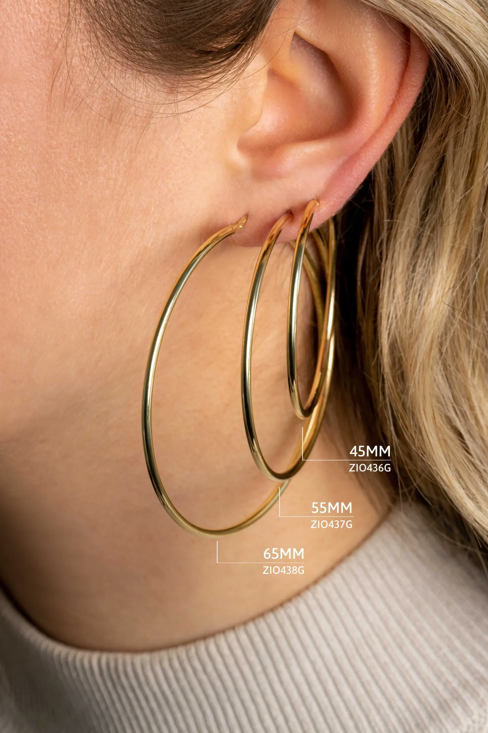 ZINZI zilveren oorringen 14K geel verguld glad 65x2mm rond ZIO438G