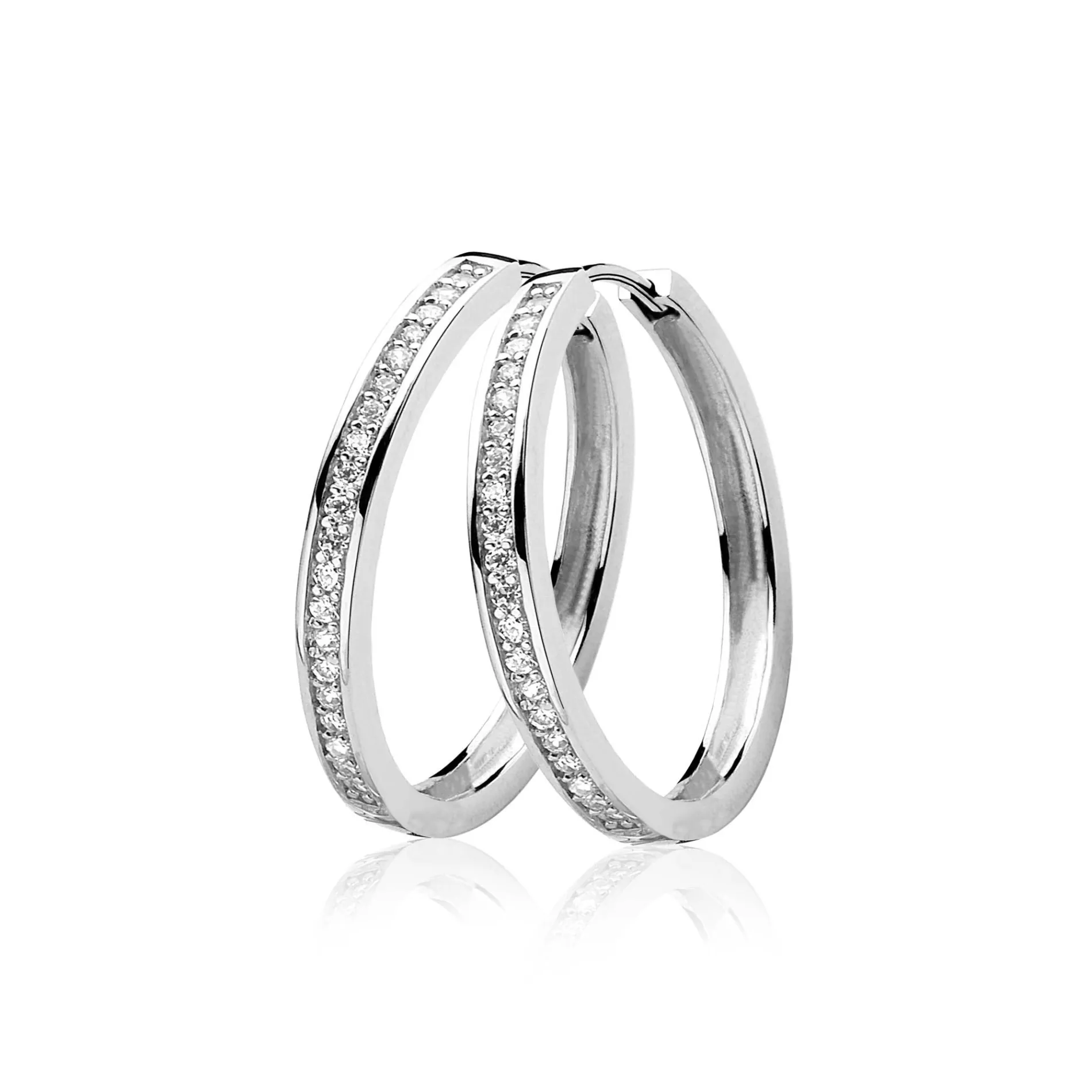 Zinzi zilveren oorringen 28 x 3mm witte zirconia's met luxe klapsluiting ZIO193Z