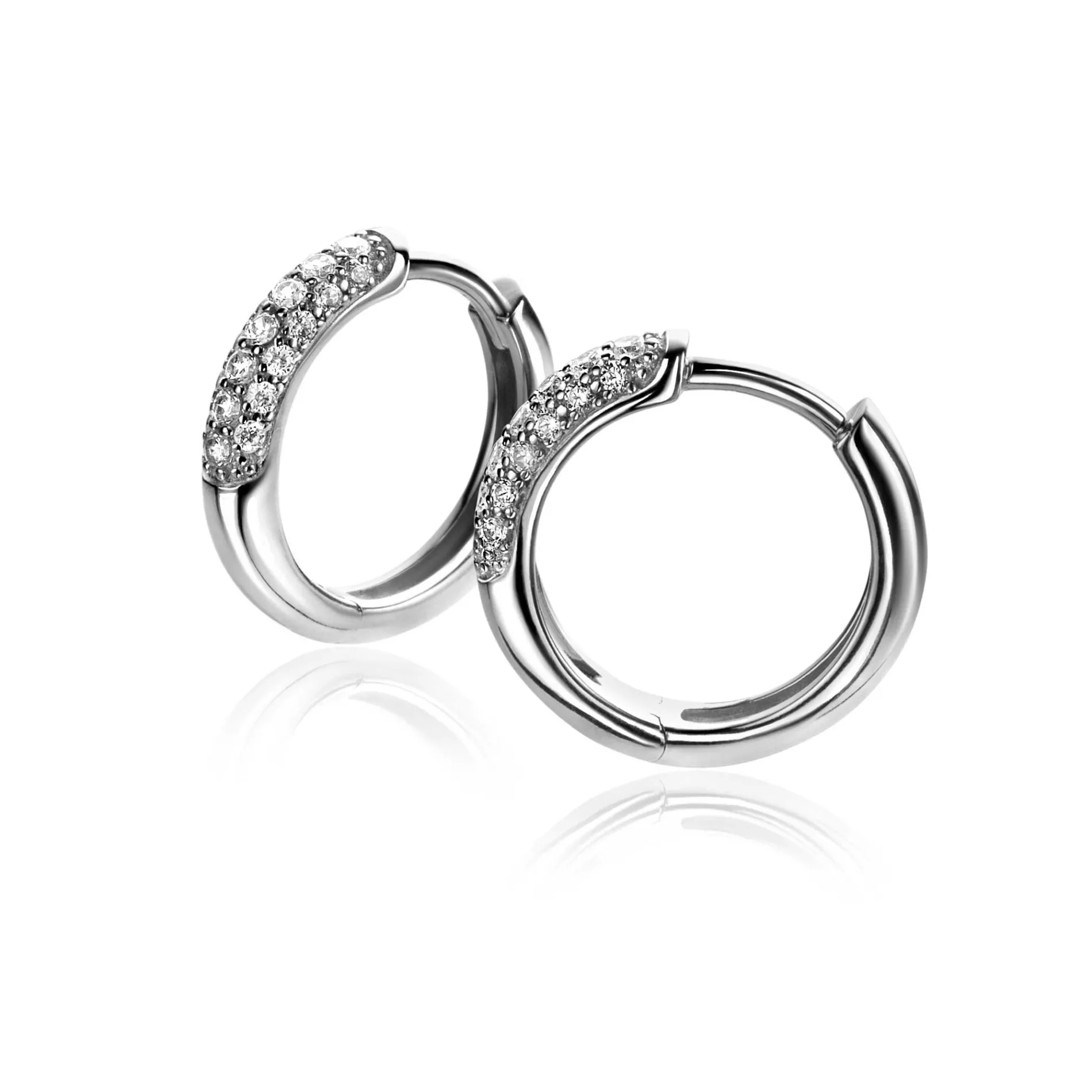 ZINZI zilveren oorringen 15 x 3mm witte zirconia's met luxe klapsluiting ZIO660