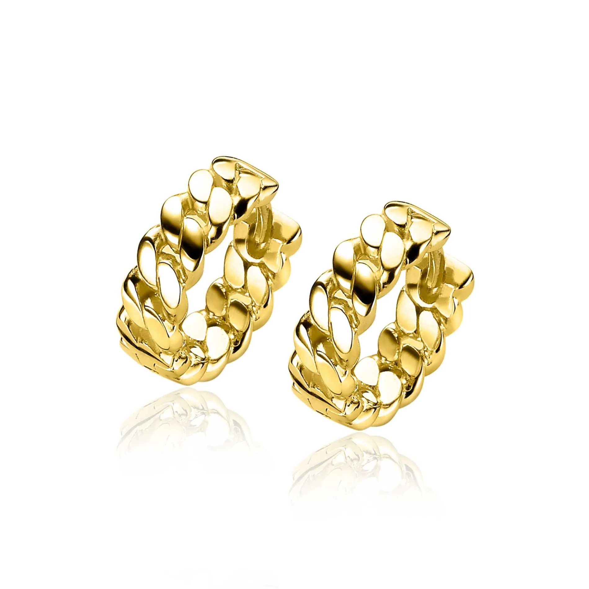 ZINZI zilveren oorringen 14K geel verguld 13x4mm gourmet schakel ZIO2225