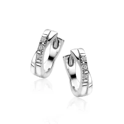 ZINZI zilveren oorringen 12x3mm kruislings wit ZIO2039
