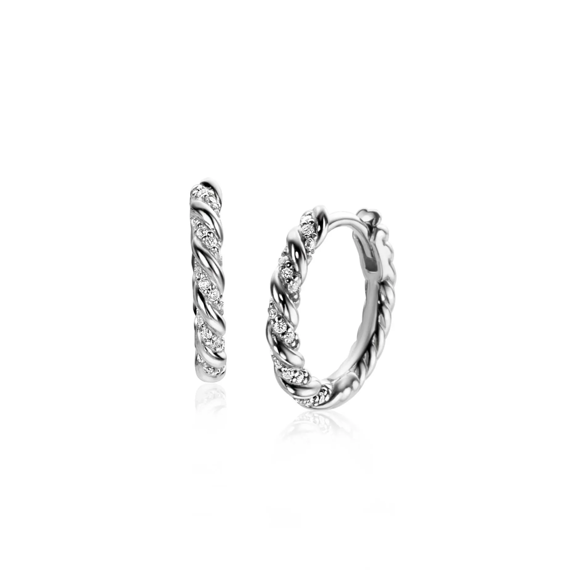 ZINZI zilveren oorringen gedraaid 15 x 2mm witte zirconia's ZIO2320
