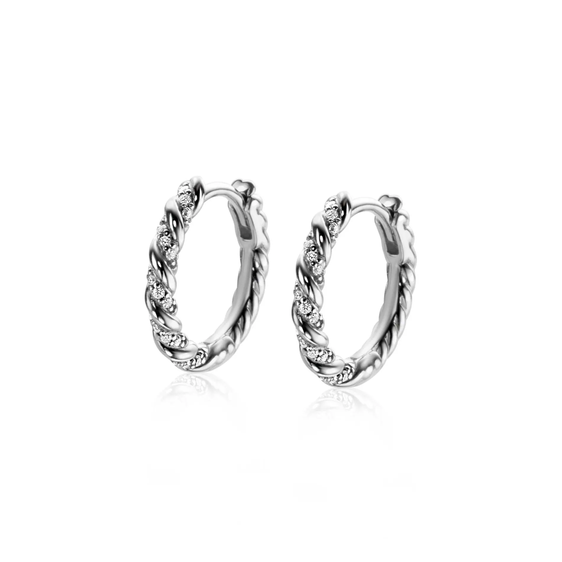 ZINZI zilveren oorringen gedraaid 15 x 2mm witte zirconia's ZIO2320