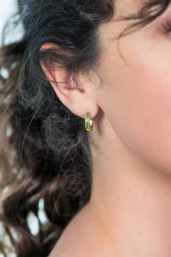 Zinzi zilveren oorringen geelverguld 15 x 3mm groen ZIO191GG
