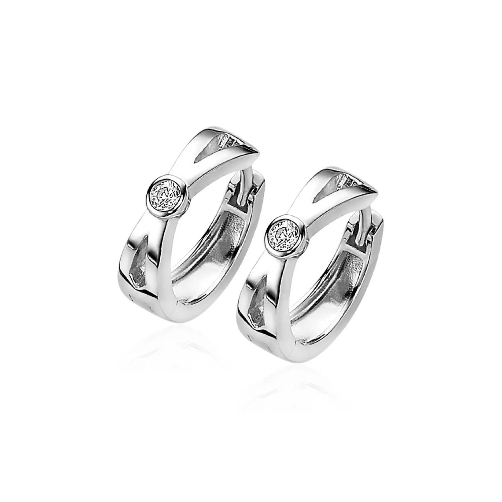ZINZI zilveren oorringen met X-vorm en witte ronde zirconia 17x5mm ZIO2194