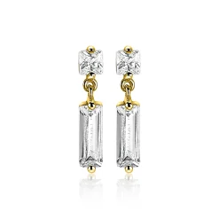 ZINZI zilveren oorsieraden geel verguld 15mm baguette rechthoek vierkant wit ZIO2056Y