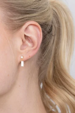 ZINZI zilveren oorsieraden geel verguld 15mm baguette rechthoek vierkant wit ZIO2056Y