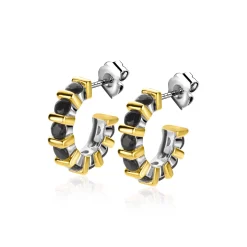 ZINZI zilveren oorsieraden bicolor vierkant en ronde zwarte zirconia's 16mm ZIO2252