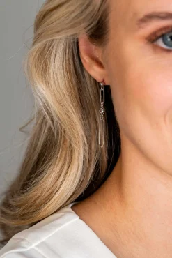 ZINZI zilveren oorstekers lange paperclip ketting met ronde witte zirconia 49mm ZIO2364