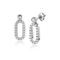 ZINZI zilveren oorstekers (13mm) met een open ovale vorm bezet met witte zirconia's ZIO2398
