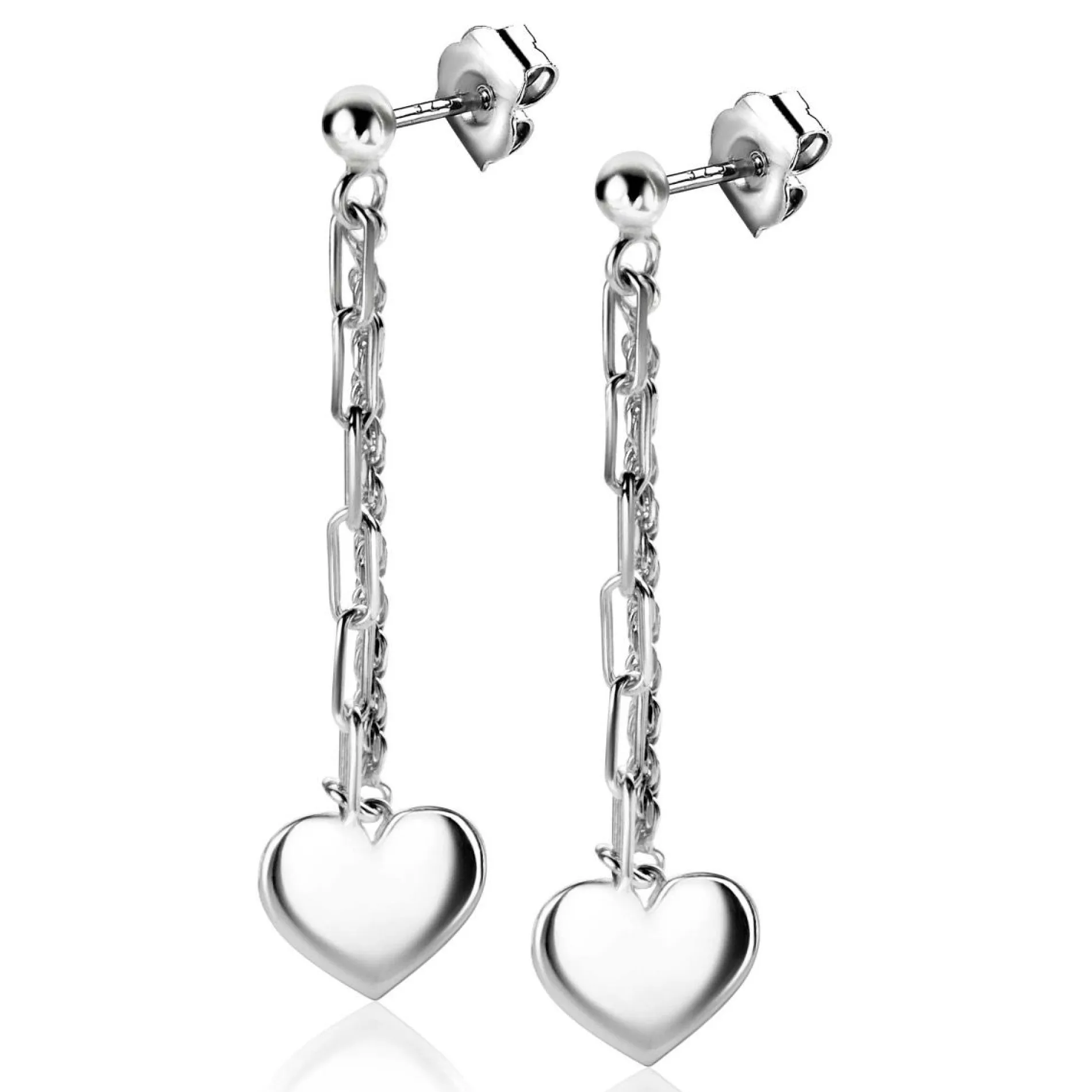 ZINZI zilveren oorstekers 52mm lang met twee trendy schakels en glad hart ZIO2381