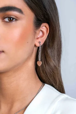 ZINZI zilveren oorstekers 52mm lang met twee trendy schakels en glad hart ZIO2381