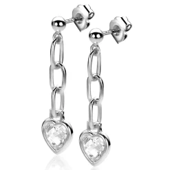 ZINZI zilveren oorstekers 27mm met paperclip schakels en hart wit zirconia ZIO2303