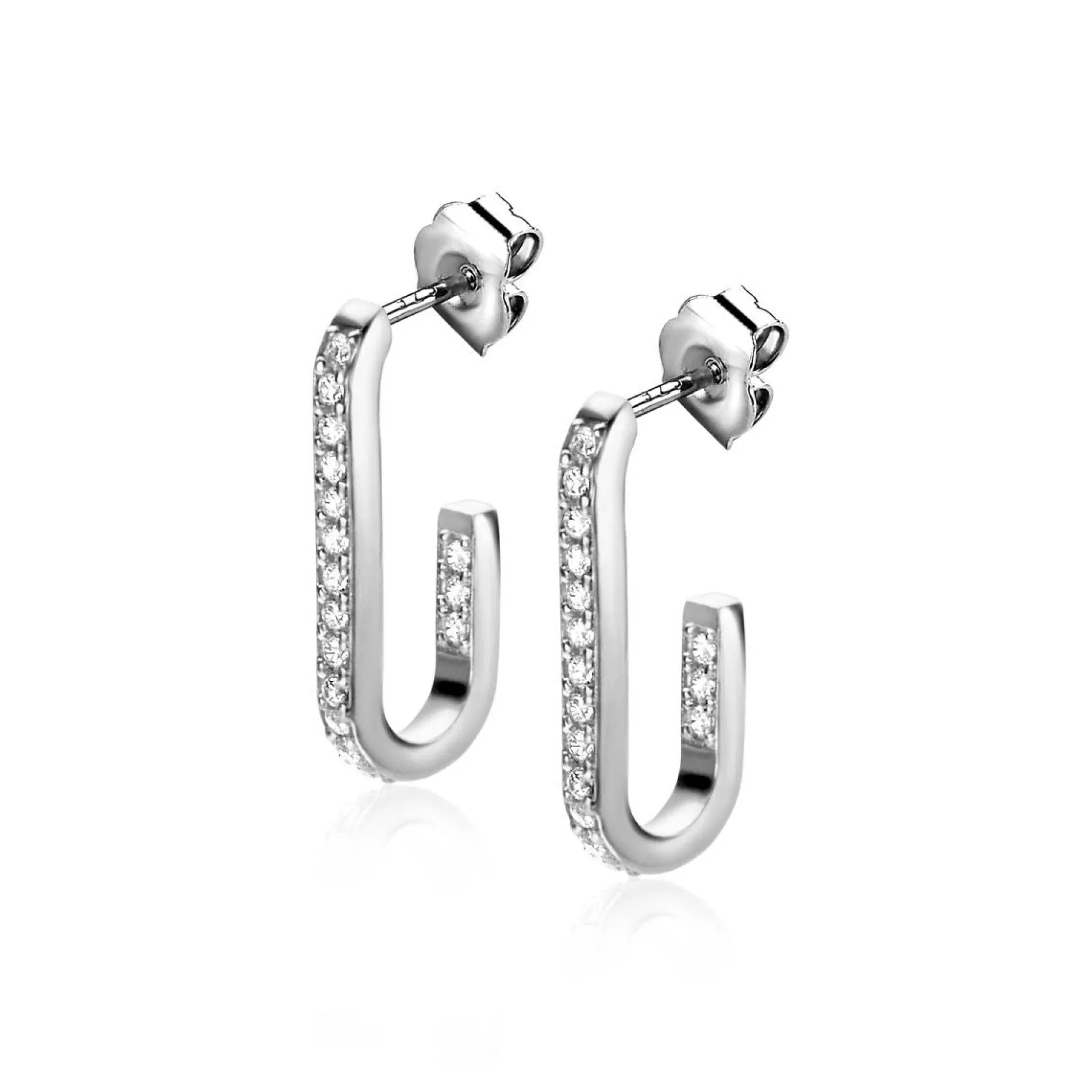 ZINZI zilveren oorstekers in ovale vorm (20mm) bezet met witte zirconia's ZIO2310