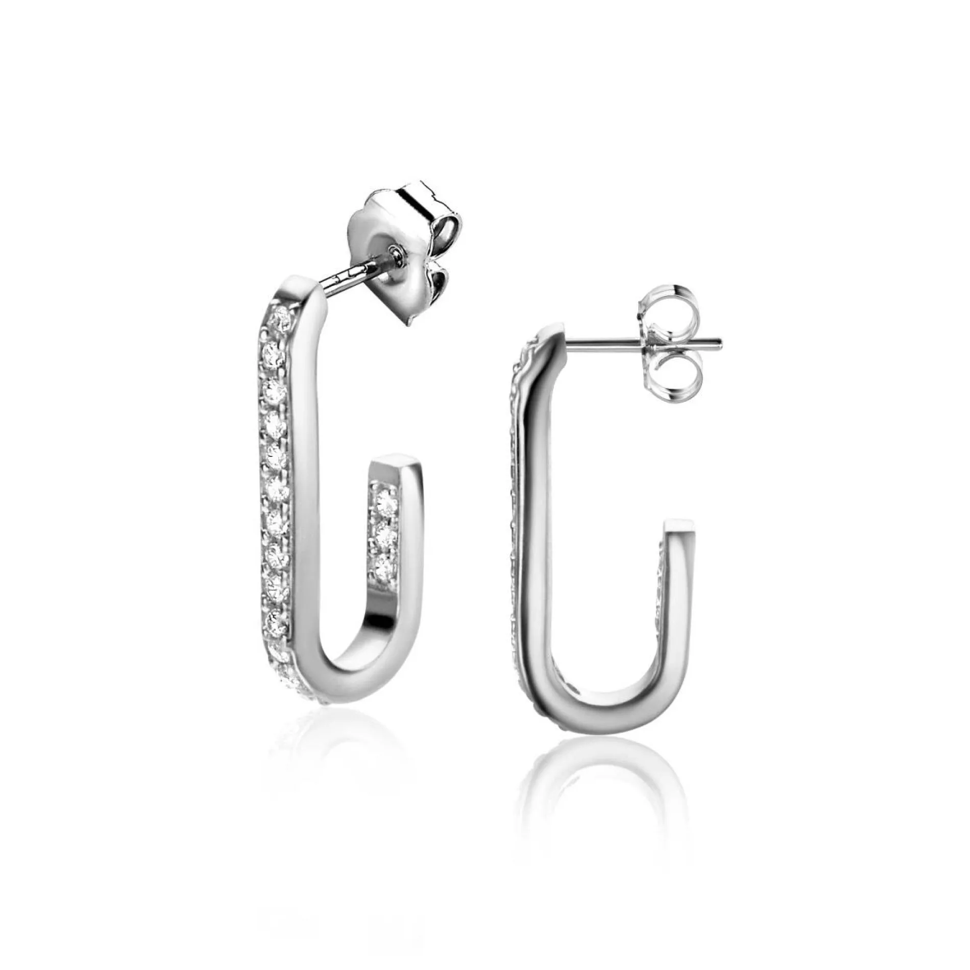 ZINZI zilveren oorstekers in ovale vorm (20mm) bezet met witte zirconia's ZIO2310
