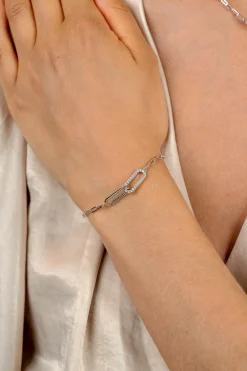 ZINZI zilveren paperclip schakelarmband met twee verbonden ovale schakels bezet met witte zirkonia's 17-20cm ZIA2690