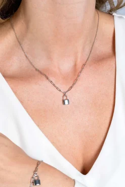 ZINZI zilveren paperclip schakelketting 45cm met trendy slotje als bedel 40-45cm ZIC2355